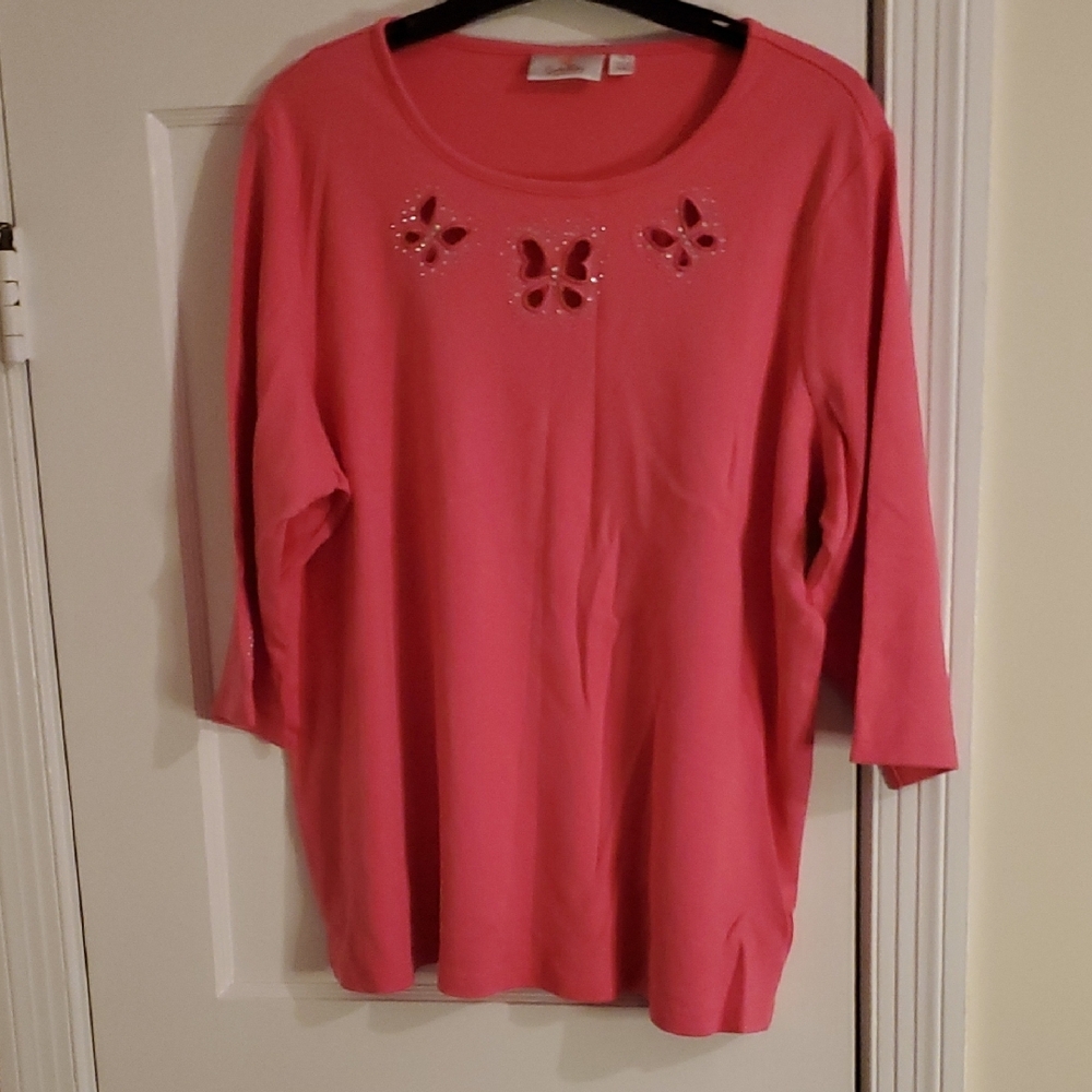 Quacker Factory Pink 3/4 Sleeve Boxy Blouse